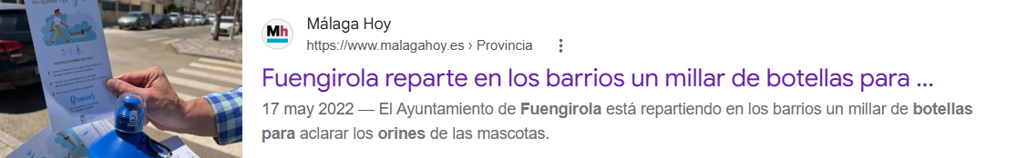 El Ayuntamiento de Fuengirola reparte botellas para limpiar la orina de los perros en el barrio del Recinto Ferial